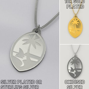 May include: A silver necklace with a pendant featuring the outline of the Samoan flag. The pendant is available in silver plated, sterling silver, or 18k gold plated.