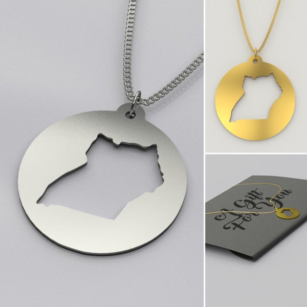 Uganda necklace,  Uganda flag, Uganda map, Uganda necklace, Uganda pendant, Uganda jewellery, sterling silver, 18k gold