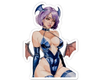 Pin Up Sticker Demon Winged Temptress Watercolor Illustration Sexy Fantasy Art Based on Original Artwork by MelonsandCurves, Woman Art