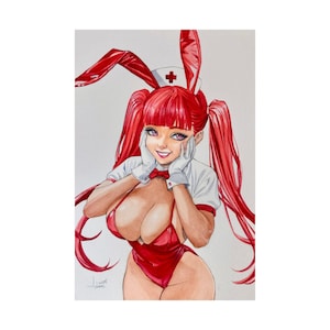 Pinup Poster Print Bunny Girl Nurse Watercolor Wall Art Sexy Fantasy Illustration Based on Original Artwork by MelonsandCurves