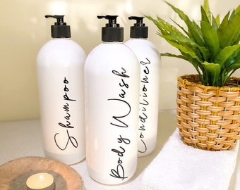 Bathroom Pump Bottles | Reusable Bottles | Labelled Decor | 500ml, 1 Litre | Shampoo Bottles