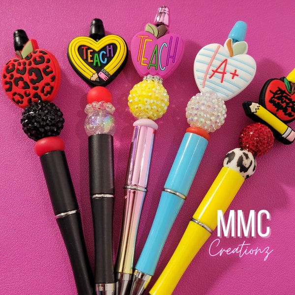 Custom beaded pens, teachers pen, school supplies, hand-made gift, back to school, teachers aid, ballpoint pen