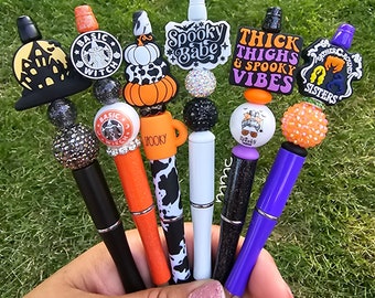 Halloween custom beaded witch pens, mama, spooky, pumpkin, party favors, gift, refillable ink