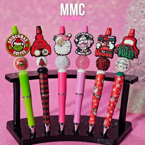Custom Christmas beaded pens, Pink Santa, mean one, holiday party gifts