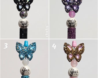 NEW Rhinestone butterfly bling beaded pen, world's best mom, beautiful, mother's day gift,