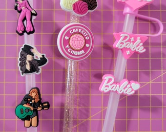 Pink Doll Straw Toppers, 10mm, 8mm, Straw charms, toppers, tumblers accessories, party favors