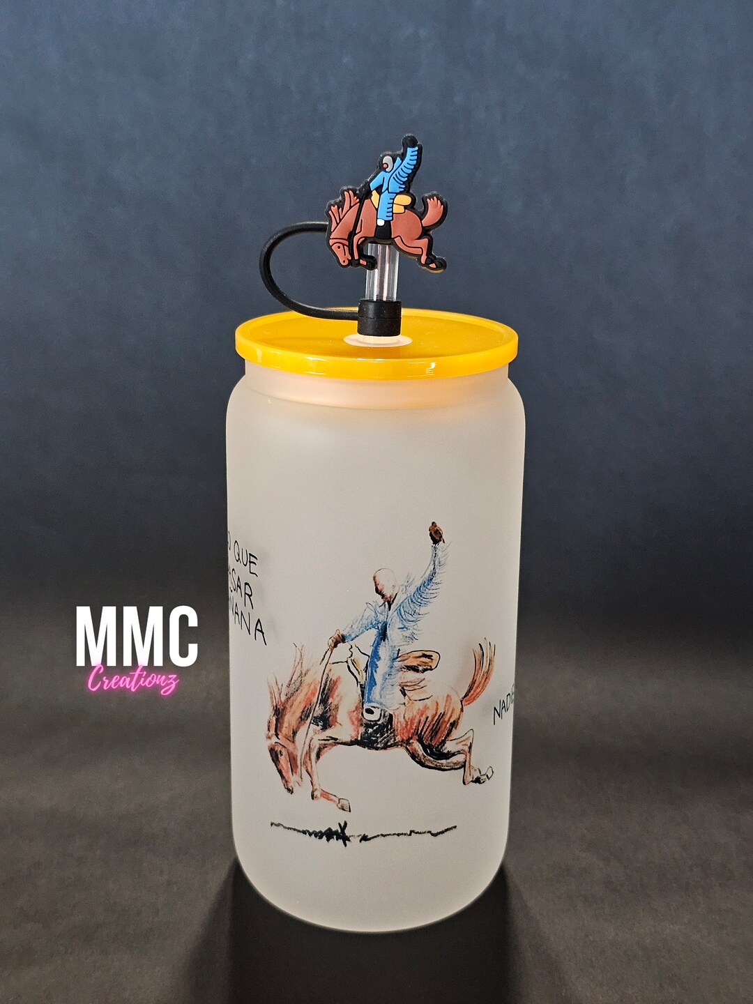 Bad Bunny Glass Cup, 16oz Frosted Glass, Bad Bunny Straw Topper ...