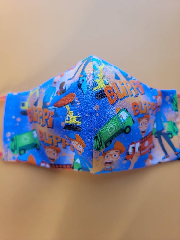 Blippi Kids Facemask, 100% Cotton, Handmade, Double Layered, Adjustable  Straps, Reusable, Washable, Cubrebocas, Mask, 