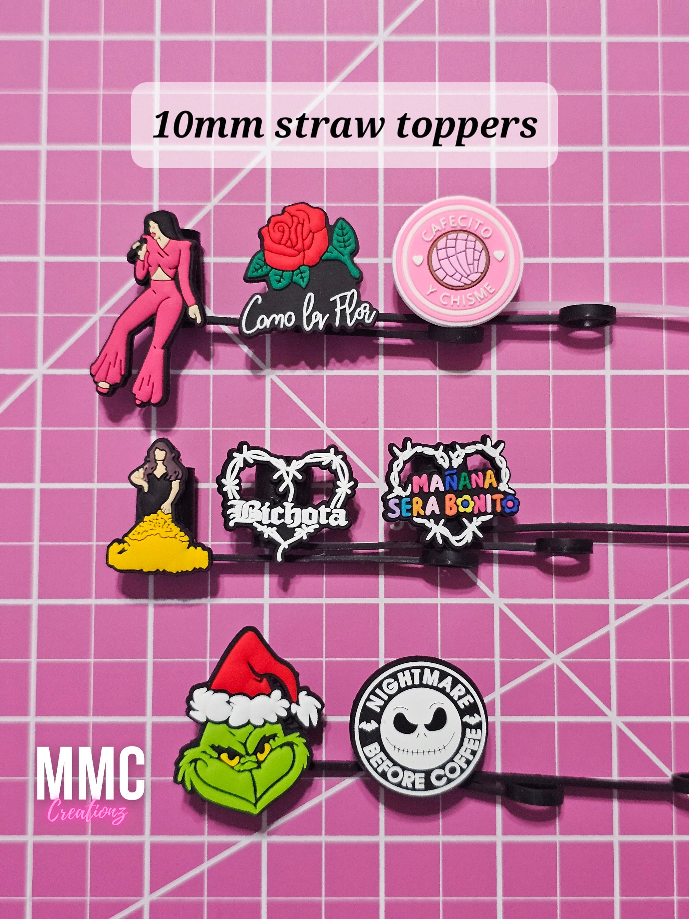 New Size 10mm Straw Toppers, Christmas Straw Topper, Pink Mean One