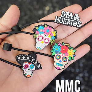 Catrina straw toppers, sugar skulls, Dia de los Muertos, straw accessories, 8mm, standard straw size, wide straw, 10mm, guitar, gift set,