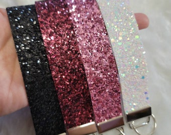 Glitter wristlets, pink glitter keychain, lilac glitter keychain, white glitter keychain, black glitter keychain, wristlets keyfob,