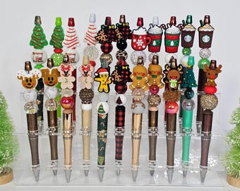 Christmas custom beaded pens, 3D Christmas tree, gingerbread man, hot cocoa, holiday pens, 23 styles, stocking stuffers, gifts