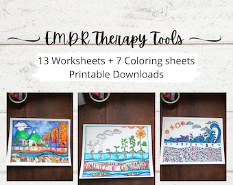 EMDR Guide Packet Instructional Coloring Sheets  Therapeutic Guides Instant Download For Mental Health Professionals working with trauma