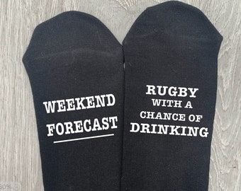 Stubby Holder Weekend Forecast Drink With Rugby Funny Novelty Birthday Gift 
