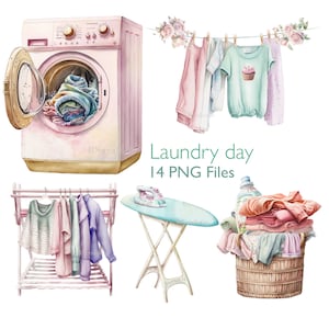 Laundry clipart PNG download, invitation elements,  washing machine graphics, clothes clip art, wash day, junk journal and planner sticker