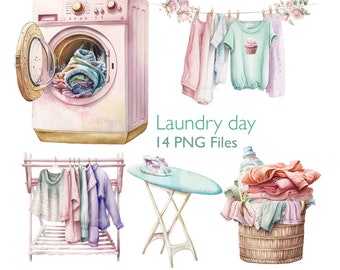 Laundry clipart PNG download, invitation elements,  washing machine graphics, clothes clip art, wash day, junk journal and planner sticker
