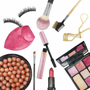 makeup cosmetic Clip art elements / watercolor art / fashion graphics for planner invitation clipart / cosmetics graphics beauty