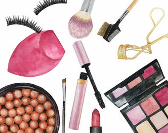 makeup cosmetic Clip art elements / watercolor art / fashion graphics for planner invitation clipart / cosmetics graphics beauty