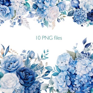 Blaue Blumen Clipart Blume / Clip Art Elemente / Aquarell Kunst / Blumenstrauß Rose Hortensie Grafiken für die Einladung junk journal