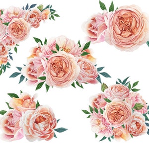 Coral Sunset Roses Floral clipart flower  Clip art elements / watercolor art / flower bouquet graphics for planner invitation / rose artwork
