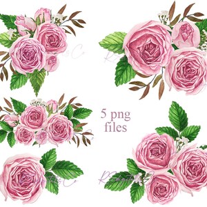 Rosen Floral Clipart Blume ClipArt Elemente / Aquarell Kunst / Blumenstrauß Grafiken für Planer Einladung / rose Kunstwerk
