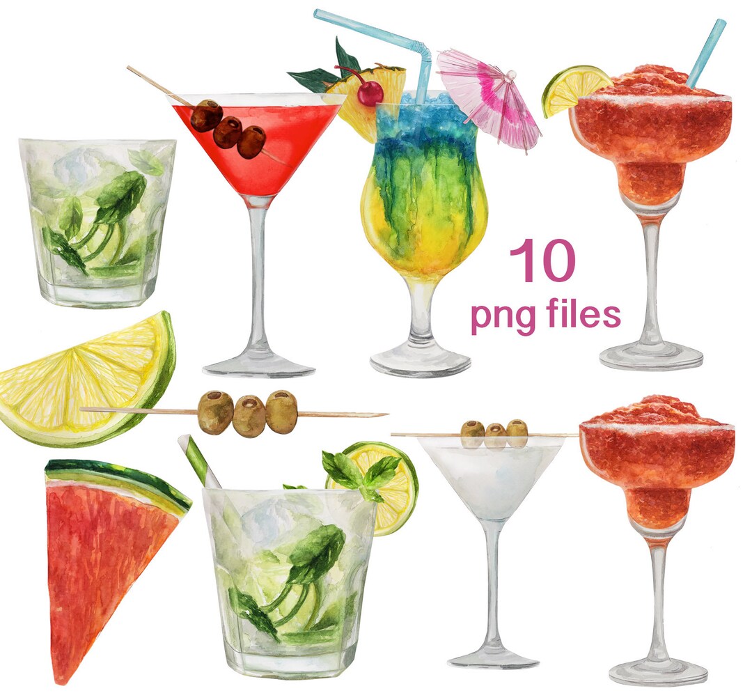 Watercolor Cocktails Drinks Clip Arts/ Watercolor Art / Star Bucks ...