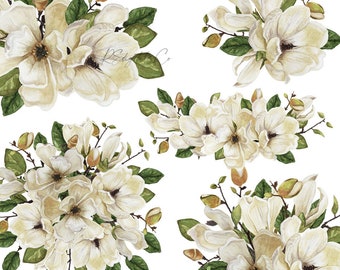 Magnolia Floral clipart flower  Clip art elements / watercolor art / flower bouquet graphics for planner invitation / rose artwork