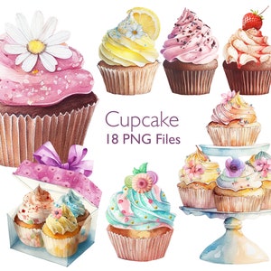 Descarga PNG de imágenes prediseñadas de cupcake, elementos de invitación, gráficos de pastel de cumpleaños en colores pastel, imágenes prediseñadas, diario basura y pegatina del planificador