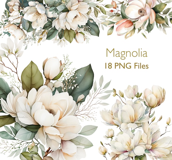 Magnolia Clip art Bouquet flower Clip art elements watercolor art flower graphics for planner, wedding invitation junk journal scrapbooking