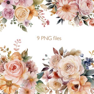 Fleurs rose et pêche PNG Digital Clip Art, clipart fleurs neutres blush, éléments de sublimation, Rose