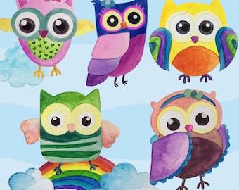 watercolor Owl Clip art elements / watercolor art / animal graphics for planner invitation and sticker design owls