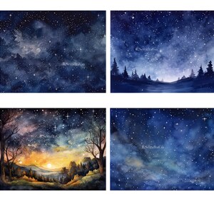 Watercolor Starry Night Sky Scene Digital Paper Clipart, Invitations ...