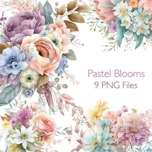 Floral clipart Pastel color flower / Clip art elements / watercolor art / flower bouquet graphics for planner invitation / rose artwork