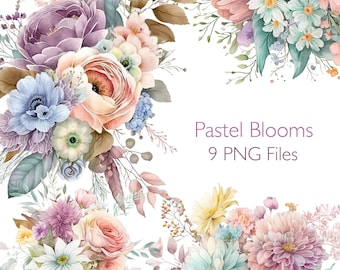 Floral clipart Pastel color flower / Clip art elements / watercolor art / flower bouquet graphics for planner invitation / rose artwork