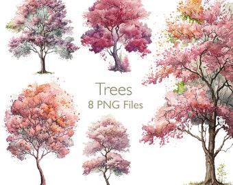 Pink Tree clipart  / Clip art elements / Trees watercolor art /  graphics for planner and invitation / junk journal / PNG download