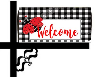 Mailbox Cover, Valentine Mailbox Cover, Ladybug Mailbox Wrap, Vinyl Mailbox Wrap, Magnetic Mailbox Cover, Plaid Mailbox Wrap