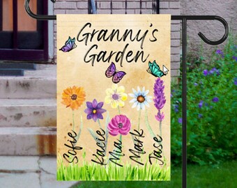 Grandma Gift, Mother's Day Gift For Grandma, Mimi Granny Birthday Gift, Personalized Grandma's Flowers Garden Flag, Custom Grandkids Name