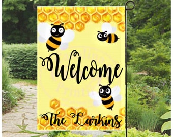 Spring Garden Flag, Bee Flag,  Farmhouse Flag, Bees, Welcome Flag, Vinyl Yard Flag, Bees, Honey, Personalized flags