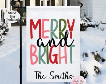 Merry And Bright Christmas Flag, Christmas Garden Flag, Holiday Flag, Holiday Garden Flag, Christmas Yard Decor Gift, Holiday Garden Decor