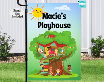 thumbnail image 2 of Playhouse Rules Garden Flag, Funny Neutral Colors Kuwait 2 of 13