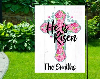 Cross Garden Flag, He Is Risen Flag, Easter Flag, Praise the Lord Flag,  VINYL Garden Flag, Inspirational Flag, Spiritual Flags