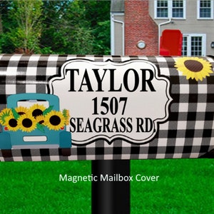 Mailbox Cover, Spring  Mailbox Cover, Personalized Name & Address Numbers ,Fall Truck Decor , Vinyl Mailbox Wrap, Magnetic Mailbox Cover