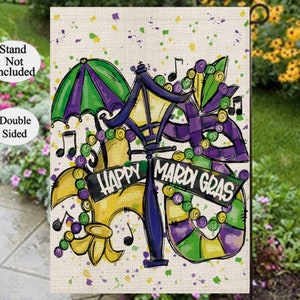 Happy Mardi Gras Flag, Street Parade Flag,  Masquerade Flag, Fleur de Lis Flag , Double Sided Garden Flag, Mardi Gras Party ,Spring Flag