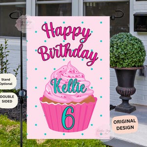 Happy Birthday Garden Flag , Cupcake Birthday Flag, Personalized Garden Flag, Birthday Garden Flag, Girls Birthday, Birthday Banner