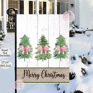 Christmas Garden Flag , Christmas Tree Flag, Vinyl Garden Flags,Preppy Christmas Flag, Pink Christmas , Pink Christmas Bow, Merry Christmas