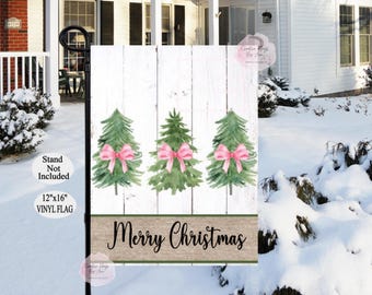 Christmas Garden Flag , Christmas Tree Flag, Vinyl Garden Flags,Preppy Christmas Flag, Pink Christmas , Pink Christmas Bow, Merry Christmas