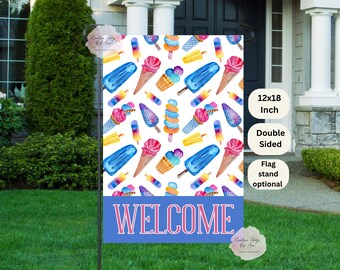 Ice Cream Flag, Popsicle Flag, Summer Flag, Preppy Flags, Summer Vibes, Welcome Garden Flag, Patio Decor, Outdoor Pool Flag