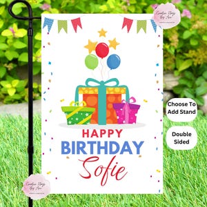 Birthday Garden Flag, Girls Birthday, Birthday Banner, Happy Birthday, Personalized Birthday, Birthday Party Decor, Birthday Cake Flag
