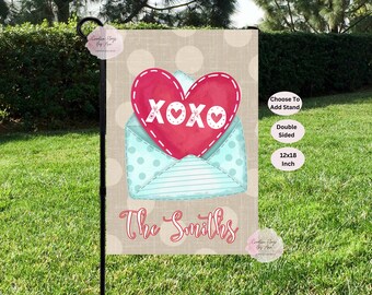 Valentine's Day Flag, XOXO Flag, Valentine Envelope, Love,  Red Heart ,Personalized Flag, February 14, Pink Heart, Double Sided Flags