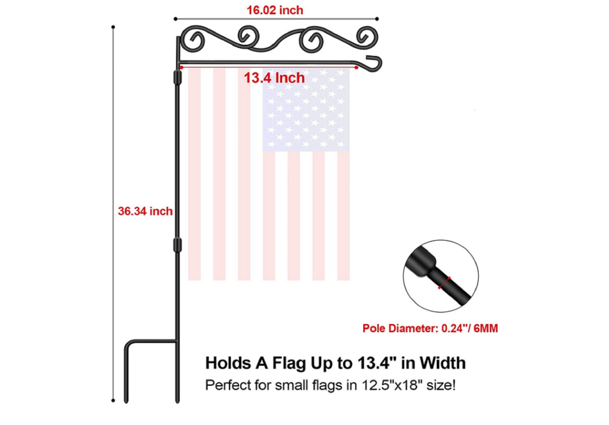 Flag Pole Luckupper Dual Arm Garden Flag Stand - 39 Inch Yard Flagpole Holder For Two 12x18 Flags Yard Flag Holder For 2 Flags